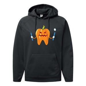 Funny Dental Halloween Tooth Pumpkin Dentist Performance Fleece Hoodie