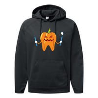 Funny Dental Halloween Tooth Pumpkin Dentist Performance Fleece Hoodie