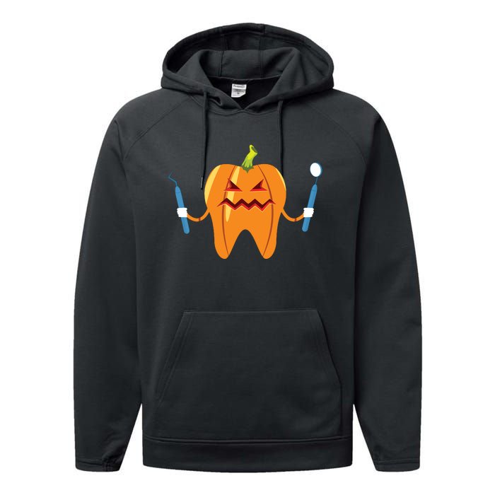 Funny Dental Halloween Tooth Pumpkin Dentist Performance Fleece Hoodie