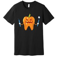 Funny Dental Halloween Tooth Pumpkin Dentist Premium T-Shirt