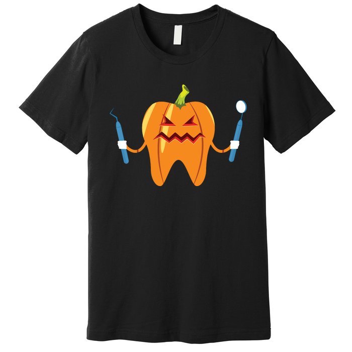 Funny Dental Halloween Tooth Pumpkin Dentist Premium T-Shirt