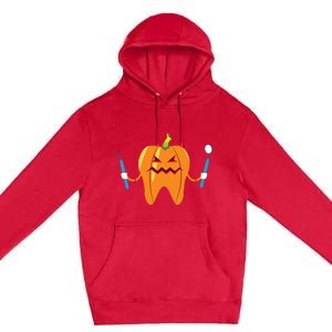 Funny Dental Halloween Tooth Pumpkin Dentist Premium Pullover Hoodie