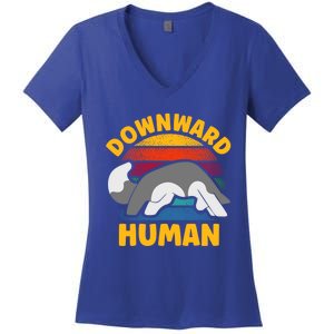 Funny Downward Hu Yoga Gift Women's V-Neck T-Shirt