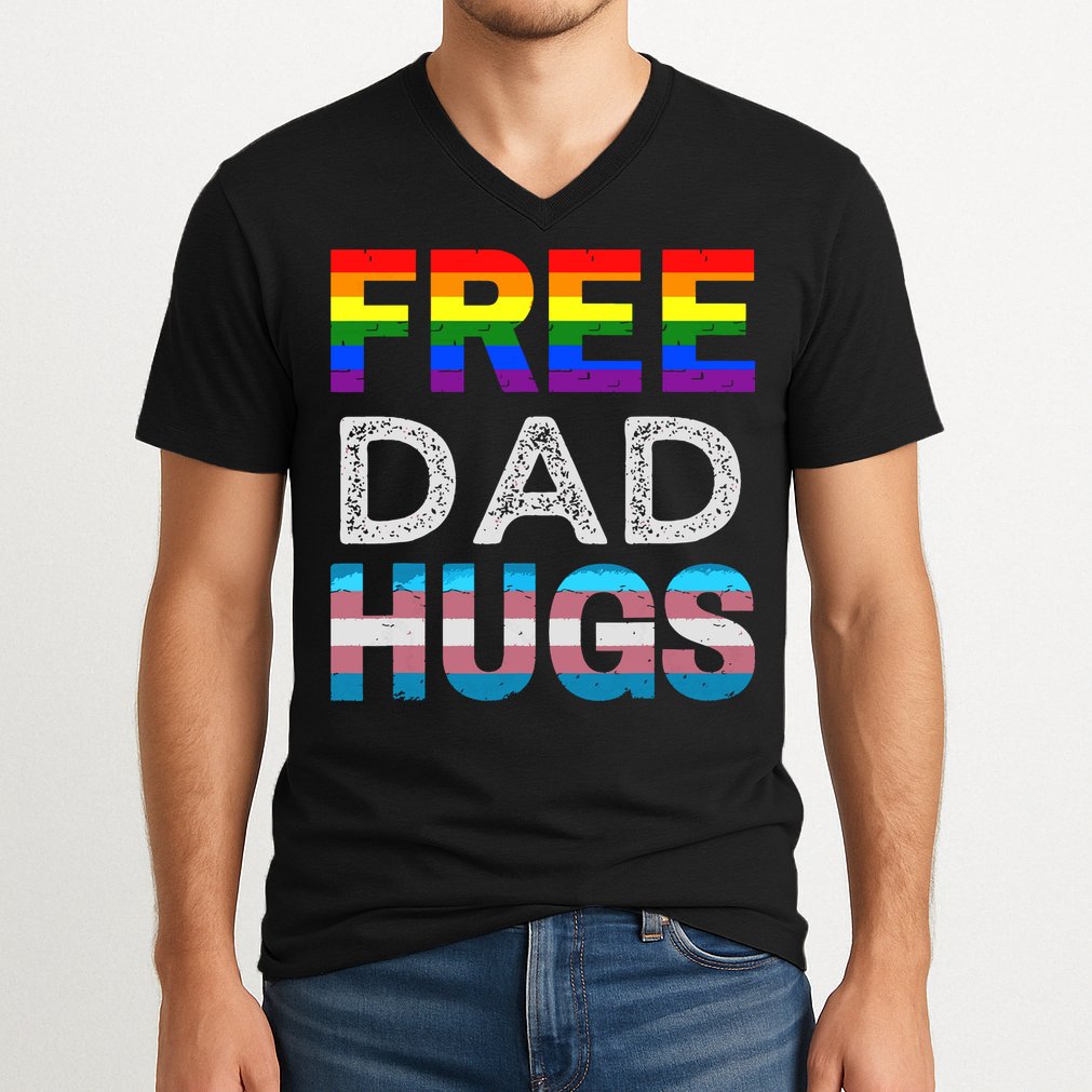 Free Dad Hugs Pride Month Proud Ally V-Neck T-Shirt