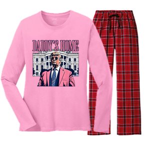 Funny Daddys Home Trump 2024 Take America Back 2024 Women's Long Sleeve Flannel Pajama Set 