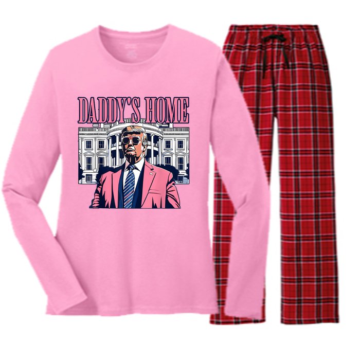 Funny Daddys Home Trump 2024 Take America Back 2024 Women's Long Sleeve Flannel Pajama Set 