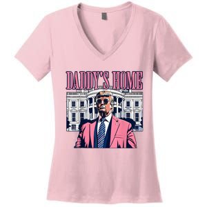 Funny Daddys Home Trump 2024 Take America Back 2024 Women's V-Neck T-Shirt