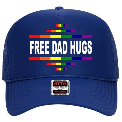 Free Dad Hugs LGBT Rainbow Pride Fathers Day High Crown Mesh Back Trucker Hat