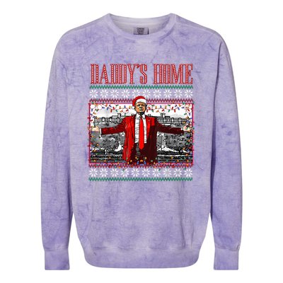 Funny DaddyS Home Trump Ugly Christmas Sweater Xmas Pajamas Colorblast Crewneck Sweatshirt