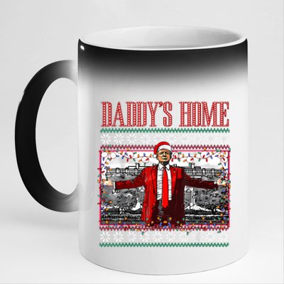 Funny DaddyS Home Trump Ugly Christmas Sweater Xmas Pajamas 11oz Black Color Changing Mug