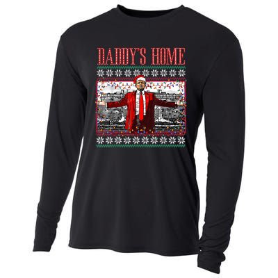 Funny DaddyS Home Trump Ugly Christmas Sweater Xmas Pajamas Cooling Performance Long Sleeve Crew