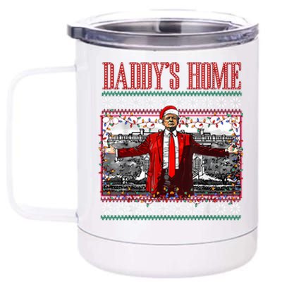 Funny DaddyS Home Trump Ugly Christmas Sweater Xmas Pajamas 12 oz Stainless Steel Tumbler Cup