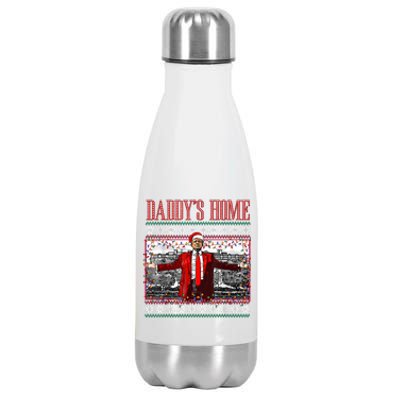 Funny DaddyS Home Trump Ugly Christmas Sweater Xmas Pajamas Stainless Steel Insulated Water Bottle