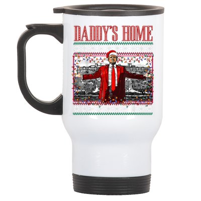 Funny DaddyS Home Trump Ugly Christmas Sweater Xmas Pajamas Stainless Steel Travel Mug