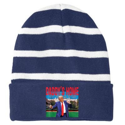 Funny Daddys Home Trump 2024 Take America Back 2024 Striped Beanie with Solid Band