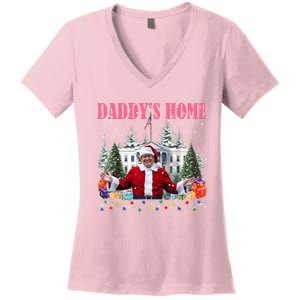 Funny Daddys Home Trump 2024 Take America Back 2024 Women's V-Neck T-Shirt