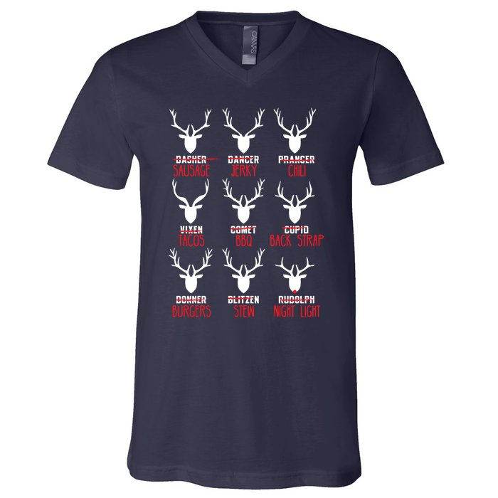 Funny Deer Hunting All of Santa's Reindeer V-Neck T-Shirt