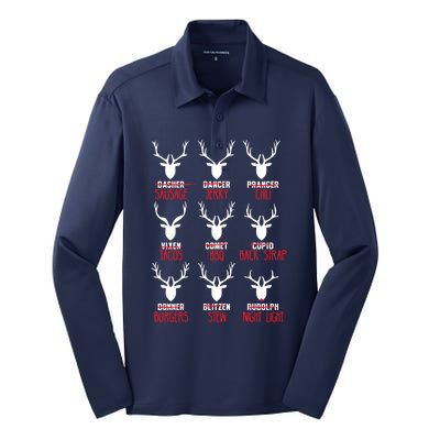 Funny Deer Hunting All of Santa's Reindeer Silk Touch Performance Long Sleeve Polo