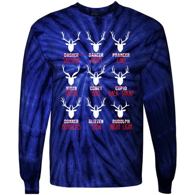 Funny Deer Hunting All of Santa's Reindeer Tie-Dye Long Sleeve Shirt