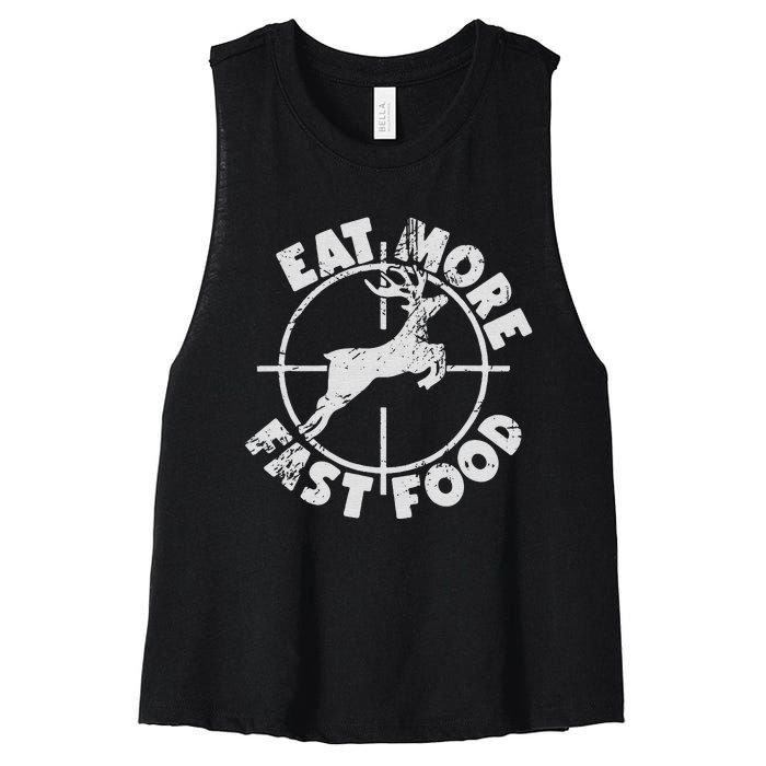 Funny Deer Hunting Season Eat More Fast Food Hunter Women's Racerback Cropped Tank