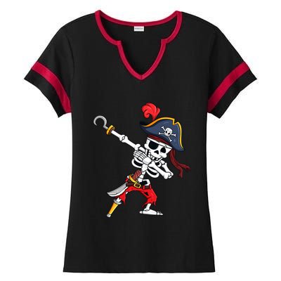 Funny Dab Halloween Dabbing Pirate Skeleton Gift Ladies Halftime Notch Neck Tee