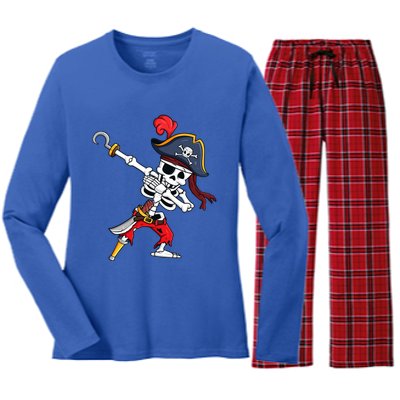 Funny Dab Halloween Dabbing Pirate Skeleton Gift Women's Long Sleeve Flannel Pajama Set 