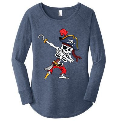 Funny Dab Halloween Dabbing Pirate Skeleton Gift Women's Perfect Tri Tunic Long Sleeve Shirt