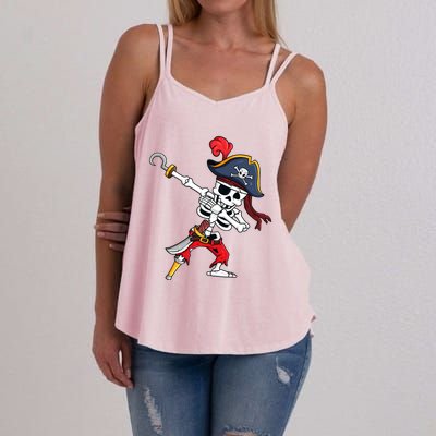 Funny Dab Halloween Dabbing Pirate Skeleton Gift Women's Strappy Tank