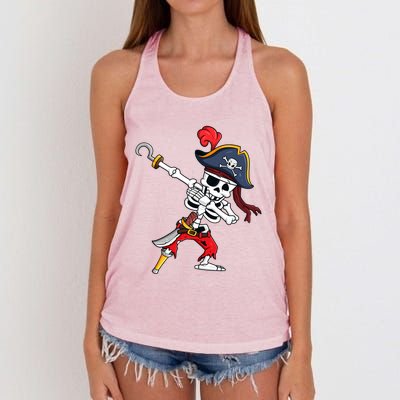 Funny Dab Halloween Dabbing Pirate Skeleton Gift Women's Knotted Racerback Tank