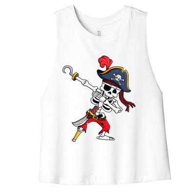 Funny Dab Halloween Dabbing Pirate Skeleton Gift Women's Racerback Cropped Tank