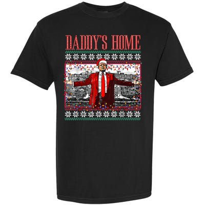 Funny DaddyS Home Trump Ugly Christmas Sweater Xmas Pajamas Garment-Dyed Heavyweight T-Shirt