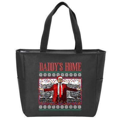 Funny DaddyS Home Trump Ugly Christmas Sweater Xmas Pajamas Zip Tote Bag