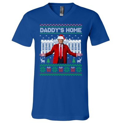 Funny DaddyS Home Trump Ugly Christmas Xmas Pajamas Cool Gift V-Neck T-Shirt