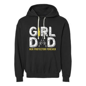 Father dad her protector forever funny Dad Garment-Dyed Fleece Hoodie