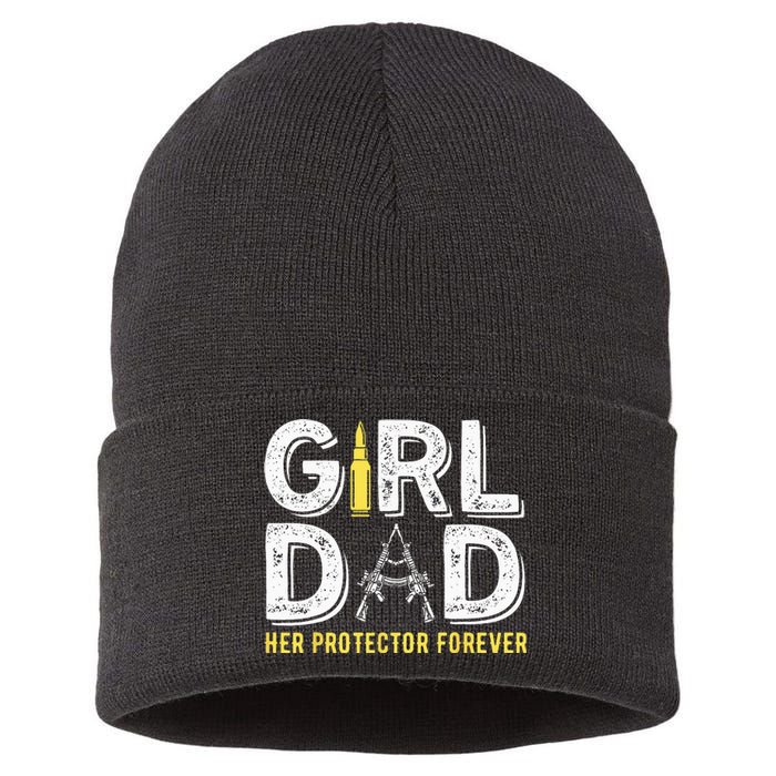 Father dad her protector forever funny Dad Sustainable Knit Beanie