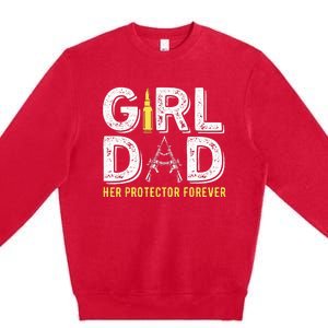 Father dad her protector forever funny Dad Premium Crewneck Sweatshirt