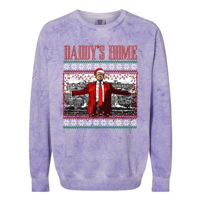 Funny DaddyS Home Trump Ugly Christmas Sweater Xmas Pajamas Sweatshirt Colorblast Crewneck Sweatshirt