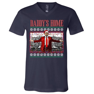 Funny DaddyS Home Trump Ugly Christmas Sweater Xmas Pajamas Sweatshirt V-Neck T-Shirt