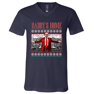 Funny DaddyS Home Trump Ugly Christmas Sweater Xmas Pajamas Sweatshirt V-Neck T-Shirt