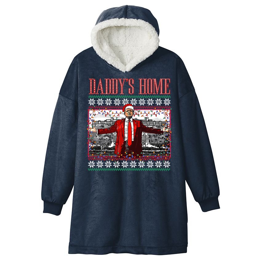 Funny DaddyS Home Trump Ugly Christmas Sweater Xmas Pajamas Sweatshirt Hooded Wearable Blanket