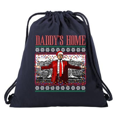 Funny DaddyS Home Trump Ugly Christmas Sweater Xmas Pajamas Sweatshirt Drawstring Bag