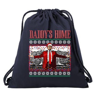 Funny DaddyS Home Trump Ugly Christmas Sweater Xmas Pajamas Sweatshirt Drawstring Bag