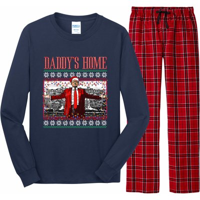 Funny DaddyS Home Trump Ugly Christmas Sweater Xmas Pajamas Sweatshirt Long Sleeve Pajama Set