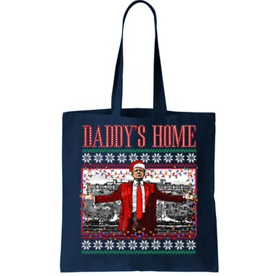 Funny DaddyS Home Trump Ugly Christmas Sweater Xmas Pajamas Sweatshirt Tote Bag