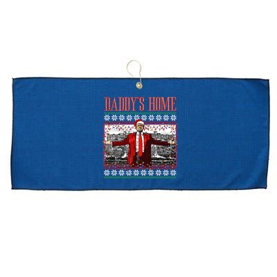 Funny DaddyS Home Trump Ugly Christmas Sweater Xmas Pajamas Sweatshirt Large Microfiber Waffle Golf Towel