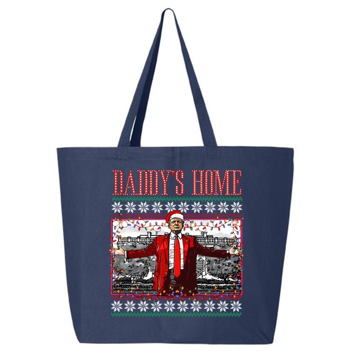 Funny DaddyS Home Trump Ugly Christmas Sweater Xmas Pajamas Sweatshirt 25L Jumbo Tote