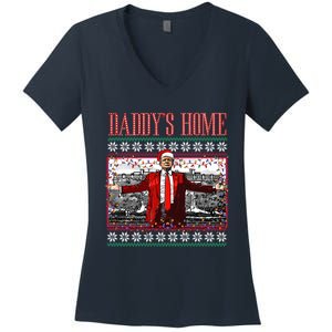 Funny DaddyS Home Trump Ugly Christmas Sweater Xmas Pajamas Sweatshirt Women's V-Neck T-Shirt