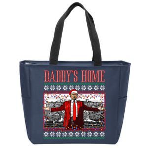 Funny DaddyS Home Trump Ugly Christmas Sweater Xmas Pajamas Sweatshirt Zip Tote Bag