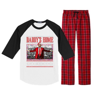 Funny DaddyS Home Trump Ugly Christmas Sweater Xmas Pajamas Raglan Sleeve Pajama Set