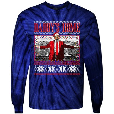 Funny DaddyS Home Trump Ugly Christmas Sweater Xmas Pajamas Tie-Dye Long Sleeve Shirt